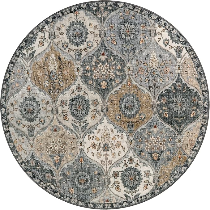 Lahome Moroccan Washable Round Rugs, Soft Vintage Round Rug 4ft | Distress - Image 3