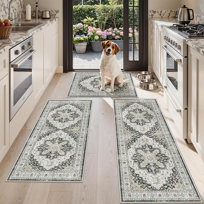 Madane Washable Kitchen Rug Set of 3 Small Area Rugs Non-Slip by Madane