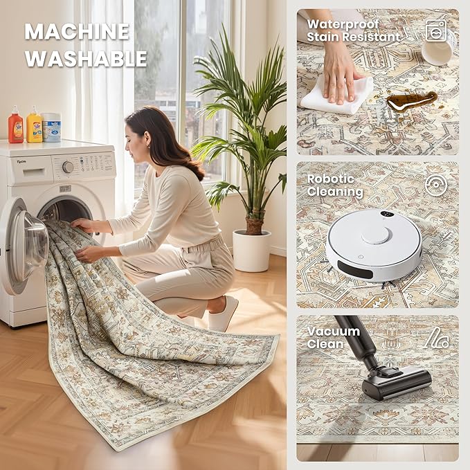 5x7 Area Rugs for Living Room, Large Washable Rug, Dining Room, Low Pile - Image 5