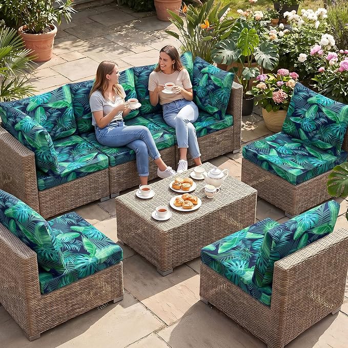 14Pcs Patio Cushion Covers Stretch Outdoor Furniture Protector Slipcovers | - Image 2