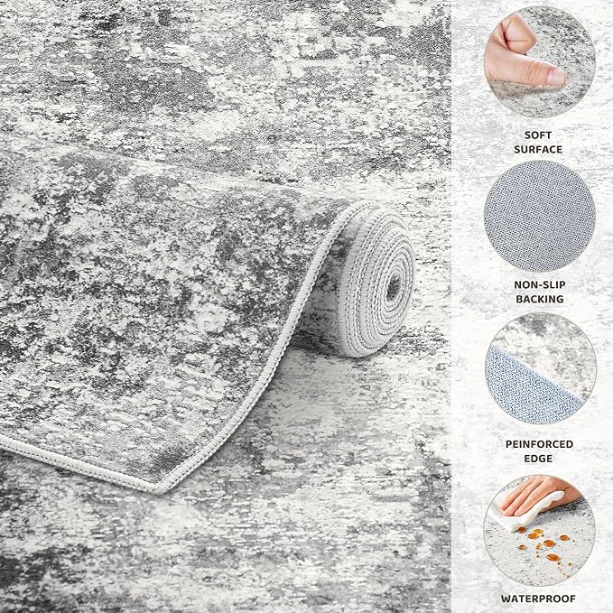 UERMEI 2x3 Entryway Area Rug: Washable Neutral Modern Abstract Small Rug - Image 7