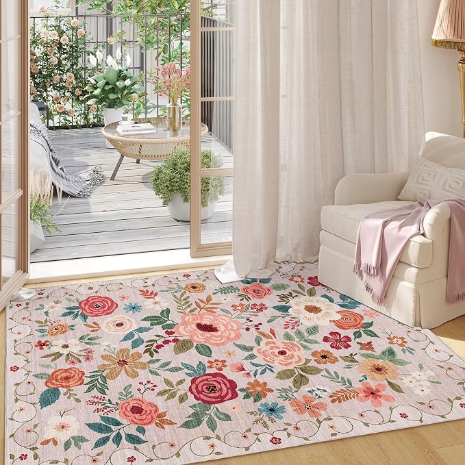 DUKINO 2x3 Entryway Rug, Floral Door Mat Soft Washable Rug Non Slip, - Image 6