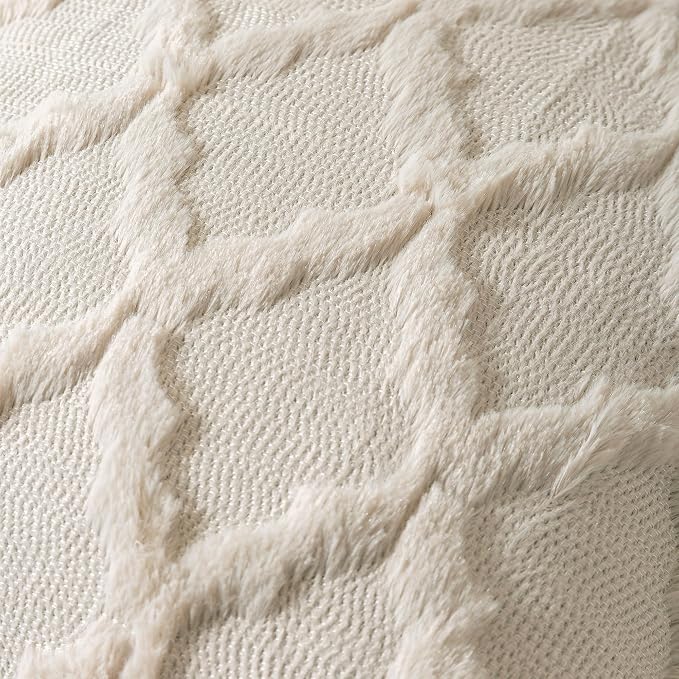 Set of 2 Beige Morrocan Decorative Pillow Covers 26x26 Inch Fluffy Boho Throw - Image 5
