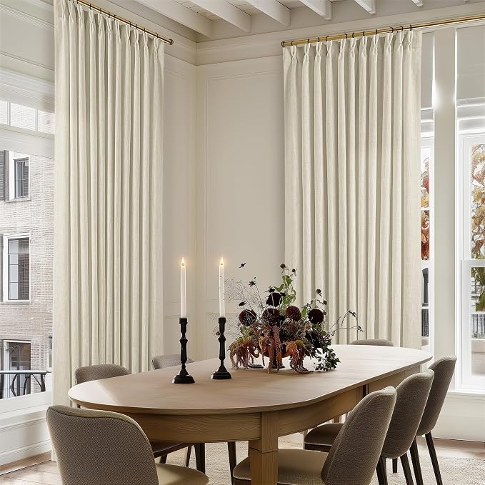 Pinch Pleat Extra Wide Beige Linen Curtain 108 Inches Long 70 Wide 1 Panel | - Image 7