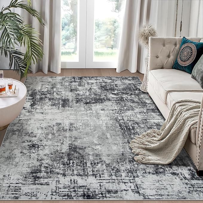 6x9 Area Rugs for Living Room Bedroom Dining Room Washable Black Grey | Soft by Aelenmu