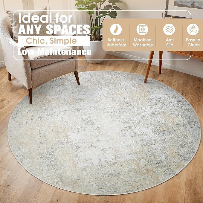 Aelenmu Round Rug 6ft Washable Rug - Image 3