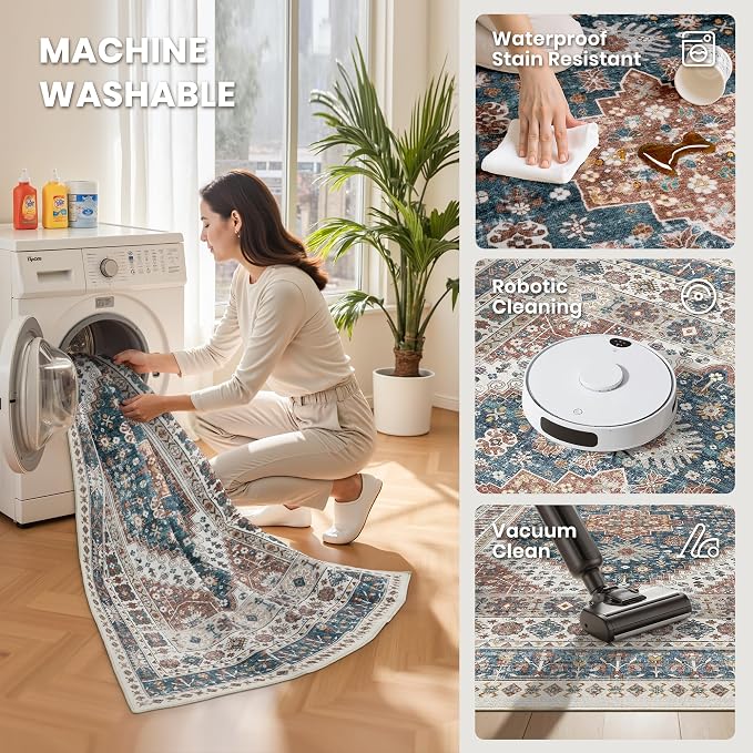 5x7 Area Rugs for Living Room, Large Washable Rug, Dining Room, Low Pile - Image 5