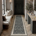 2x6 Black Beige Vintage Floral Washable Runner Rug by HUGEAR