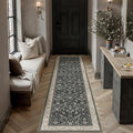 2x8 Black Beige Vintage Floral Washable Runner Rug by HUGEAR