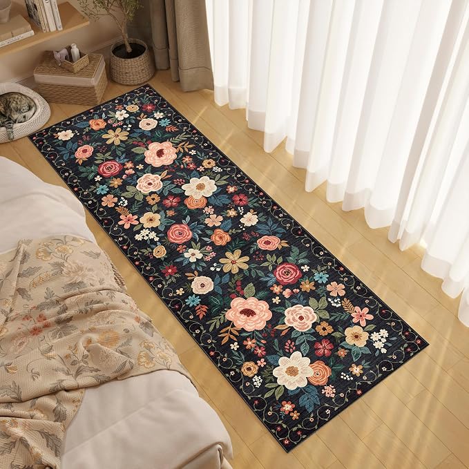 DUKINO 2x6 Runner Rug for Hallway, Washable Runner Rug Non Slip, Floral Indoor - Image 3