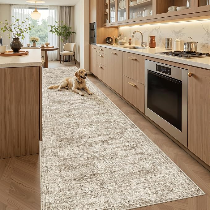Soalmost Washable 3x12 Hallway Runner Rug Non-Slip Kitchen Entry Rugs Brown | - Image 3