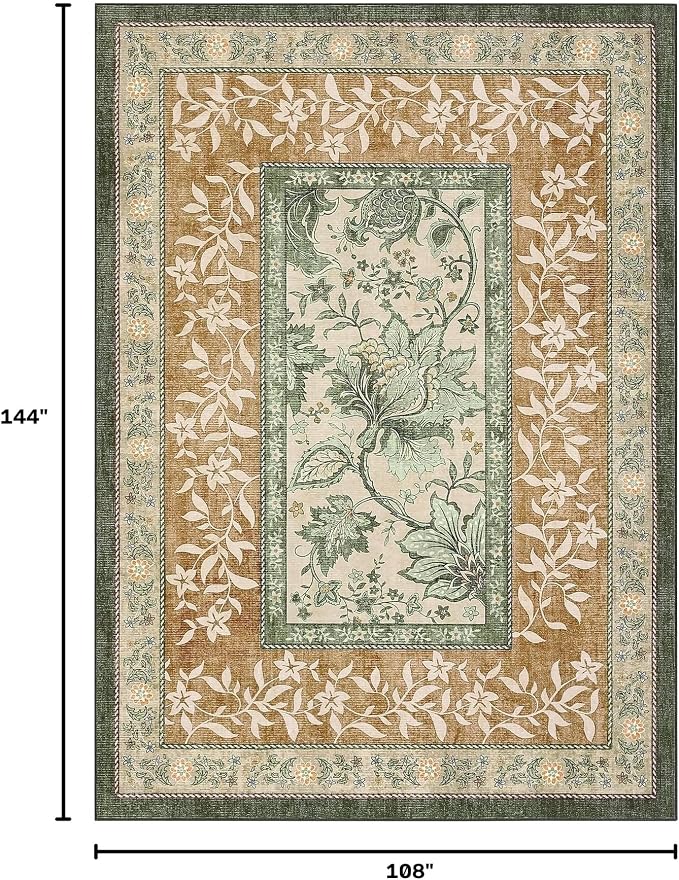 GarveeHome Terracotta Olive Sage Green Area Rugs 9x12 Living Room, Botanical - Image 2