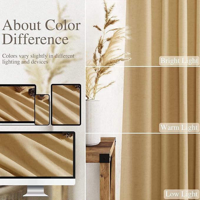 Gold Yellow Linen Curtains for Living Room 63 Inches Long 2 Panel Set Light - Image 3