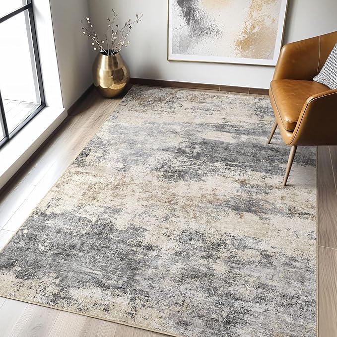 LOONGRUG 3x5 Rug Machine Washable Neutral Modern Soft Rug Grey Brown | Stain by LOONGRUG