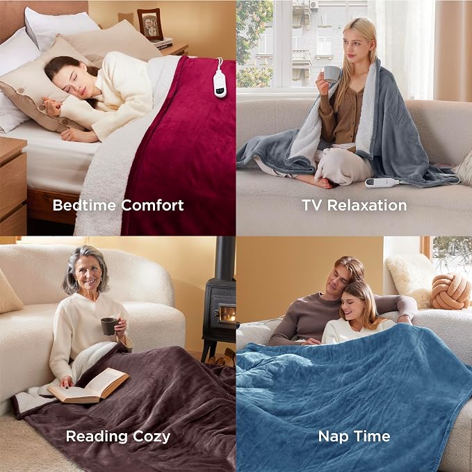 Bedsure Heated Blanket Queen Size, Dual Control Electric Blanket, 6 Heat/6 - Image 8
