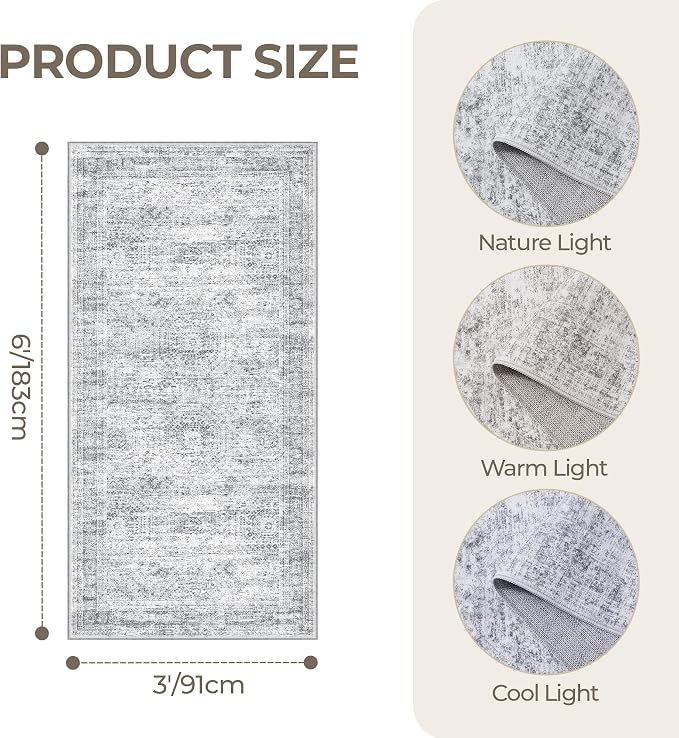 3x6 Runner Rug Non Slip, Washable Hallway Runner Rug, Nursery Room, Soft Runner - Image 2