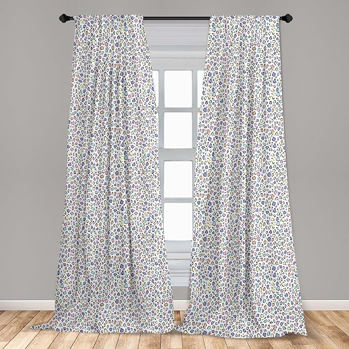 Ambesonne Leopard Print Curtains, Modernized Animal Skin Elements in Pastel Memphis Style Colors Pattern Print, Window Treatments 2 Panel Set for Living Room Bedroom, Pair of - 28" x 84", Grey Black