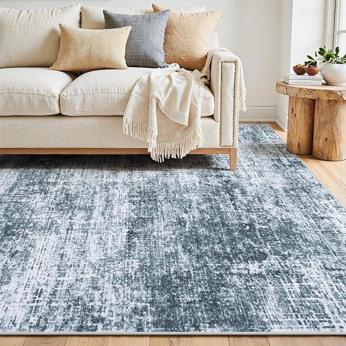 8x10 Area Rug for Living Room Bedroom: Non-Slip Modern Light Slate Blue | - Image 9