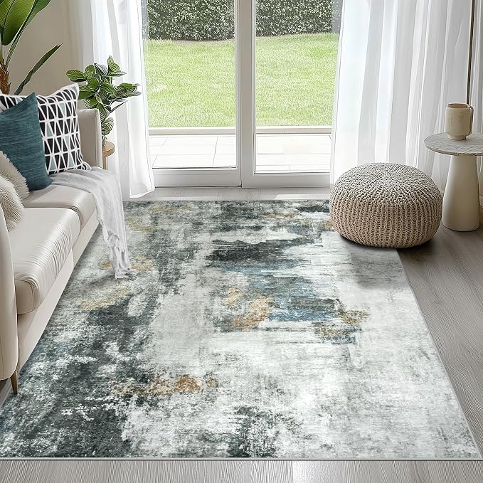 4x6 Area Rugs for Living Room Washable Bedroom Dining Room Black Gold | Modern by Aelenmu