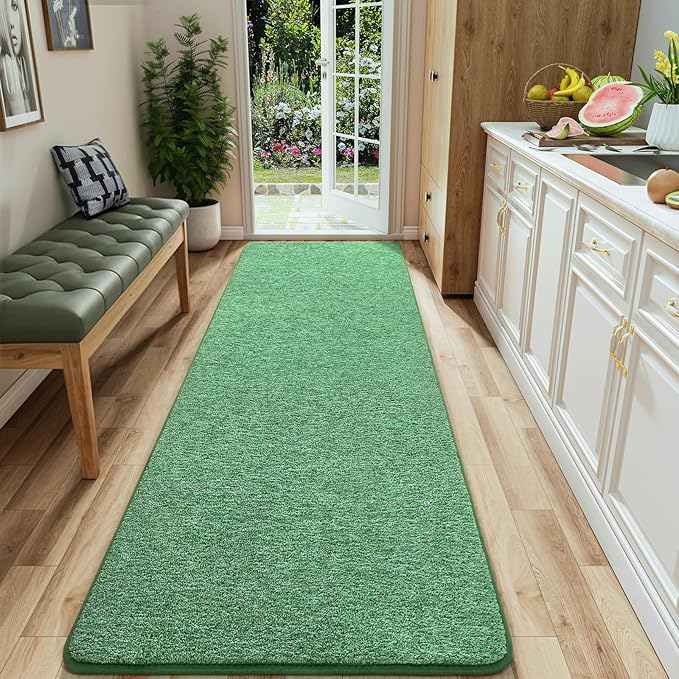 2x8 Runner Rug for Hallway, Long Runner Rugs Non Slip, Matte Green | Soft by AROGANAREARUG