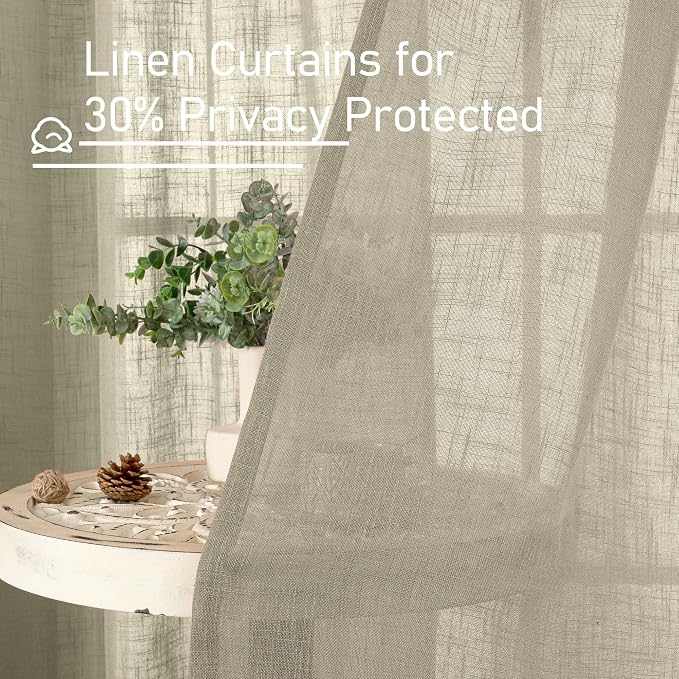 Oatmeal Linen Curtains 54 Inch Length 2 Panels - Image 5