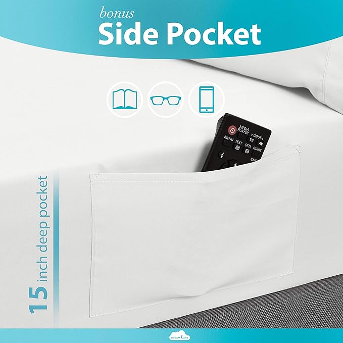 DREAMCARE California King Sheet Sets – 6 pcs Cooling Bed Sheets – up to 15” Deep Cal King Sheets – 2500 Supreme Collection – Extra Soft 100% Brushed Microfiber Hotel Luxury with Side Pocket – White