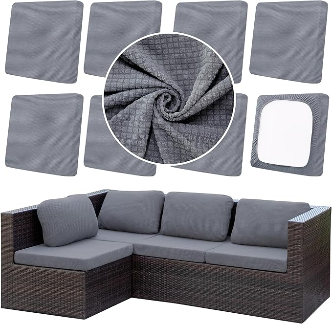 8Pcs Outdoor Cushion Covers, Elastic Patio Cushion Covers | Washable, by dreahoteztil