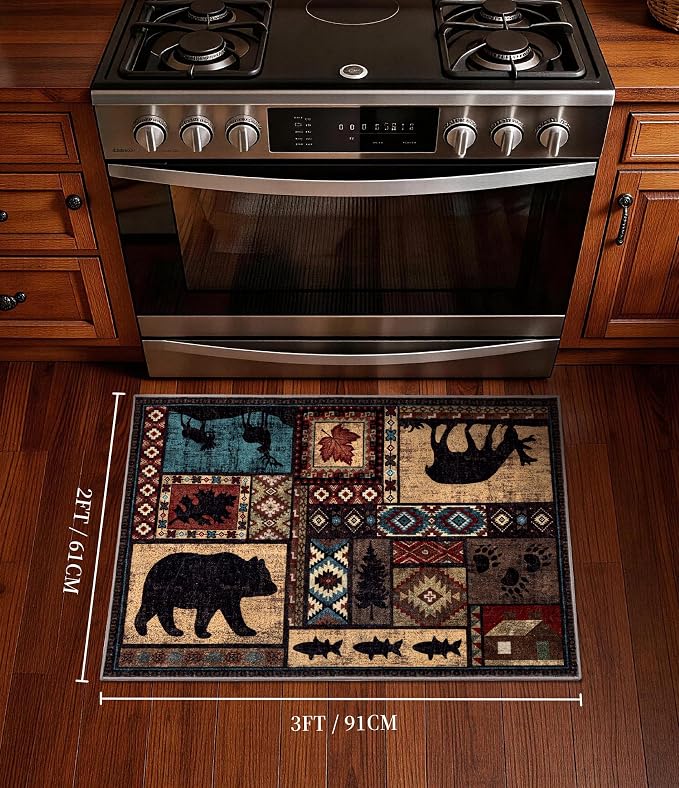Washable Entryway Rug, 2x3 Rustic Cabin Area Rug, Non-Slip Indoor Door Mat - Image 2