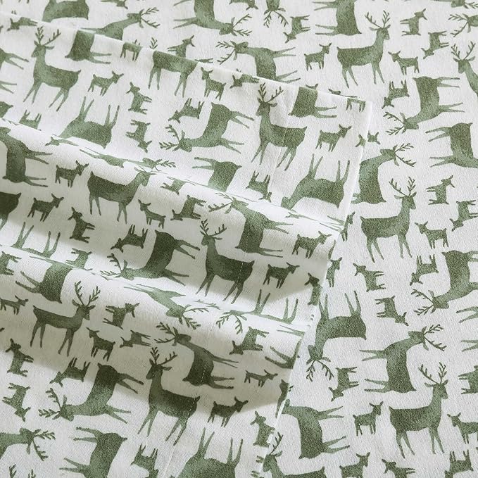 Eddie Bauer - Flannel Sheets Full Size, Anti-Pilling & Wrinkle Resistant Cotton, Touchably Soft for All-Season Comfort - Bed Sheets with Matching Pillowcases & Fitted Sheet (Deer Camp Green)