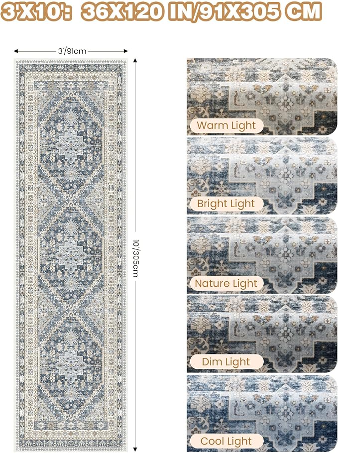 3x10 Runner Rug Non Slip Washable Hallway Runner, Front Porch, Laundry Room - Image 2