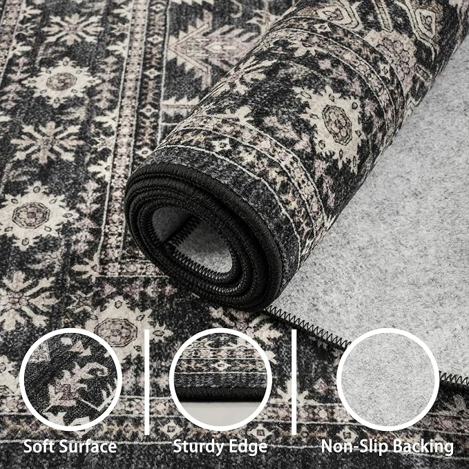 Grey Area Rug 3x5 for Bedroom Kitchen | Low Pile; Non Slip;Machine Washable; - Image 6