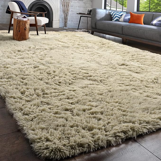 Fluffy Large Living Room 5x7 Area Rugs, Fuzzy Shaggy Rug Plush Beige Carpets | - Image 9