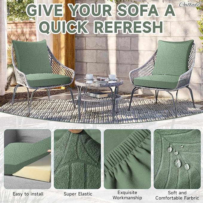 CALBODE 8Pcs Stretch Couch Cushion Covers, Water Resistant Outdoor Sofa Cuhsion - Image 3