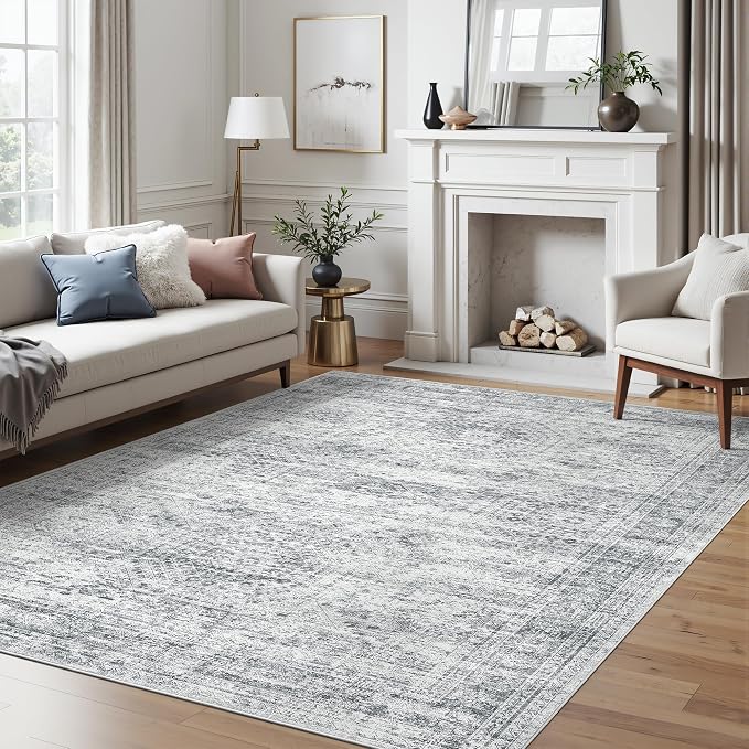 Soalmost 6x9 Area Rug for Living Room Washable Rugs Non-Slip Grey | Low-Pile - Image 9