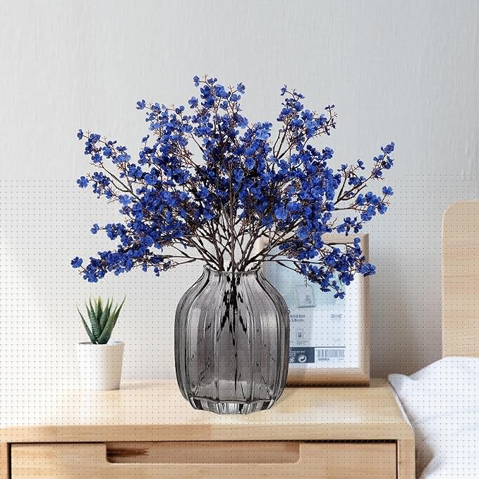 JAKY-Global Real Babys Breath Artificial Flowers Dark Blue 12 Bundle Vase Filler European Fake Silk Plants Decor Dresser Wedding Party Decoration Bouquets DIY Home Garden