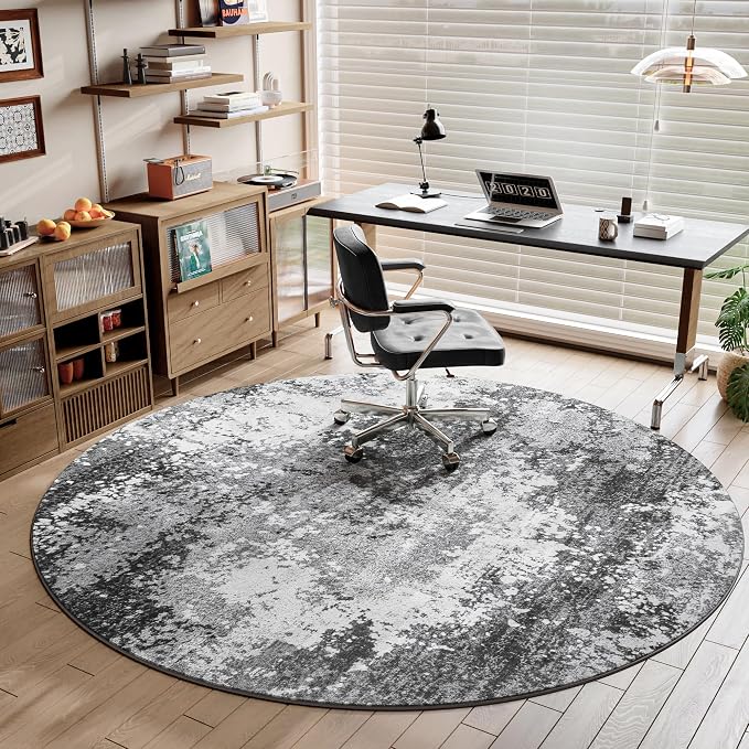 Round Area Rugs 4ft Washable Grey Circle Rug - Image 2