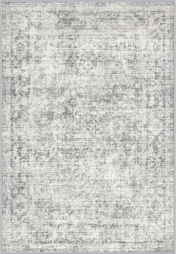 2x3 Washable Entryway Rug: Modern Abstract Soft Carpet Black Grey | by FXRHLP