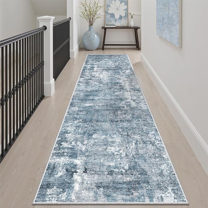 Soalmost Abstract Runner Rug 2x8 Washable Hallway Kitchen Runners Blue/Grey | - Image 2