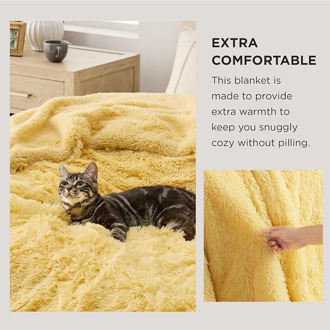 Bedsure GentleSoft Fuzzy Sherpa Faux Fur Twin Blanket Yellow Cozy Gifts - Image 3