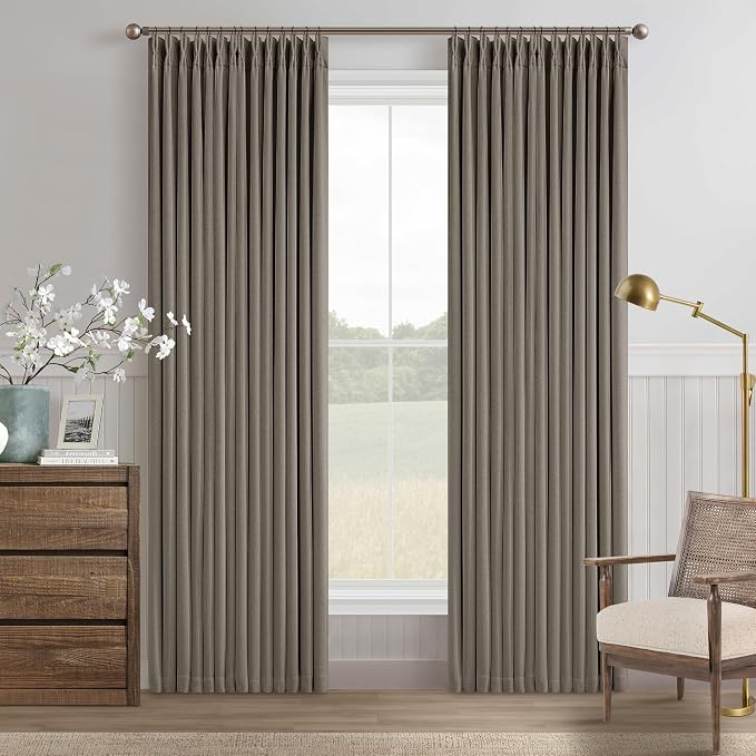 Desert Taupe Linen Blackout Pleated Curtains 86 Inches Long by Twodrapes