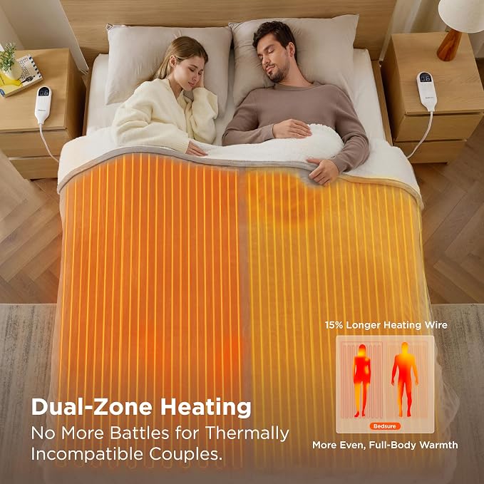 Bedsure Heated Blanket King Size, Dual Control Electric Blanket, Taupe | - Image 4