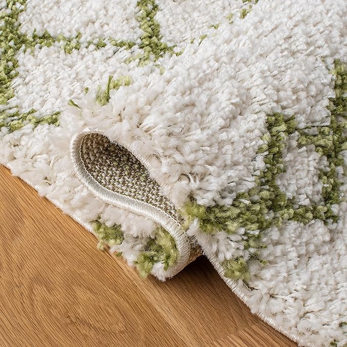 SAFAVIEH Arizona Shag Collection Area Rug - 2'6" x 14' Runner, Ivory & Green, Non-Shedding & Easy Cleaning, Plush Thick Pile, Ideal for Living Room, Bedroom, Dining Space (ASG741Y)