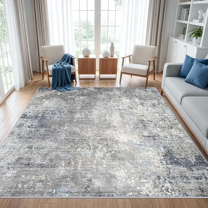 9x9 Square Rug for Living Room Washable Non-Slip, Soft Modern Neutral Carpet by BYYVOORugsforYourHome