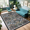 PLHXFR Area Rug Living Room: 5x7 Floral Washable Boho Carpet Dark Black | by PLHXFRSoftAreaRugs