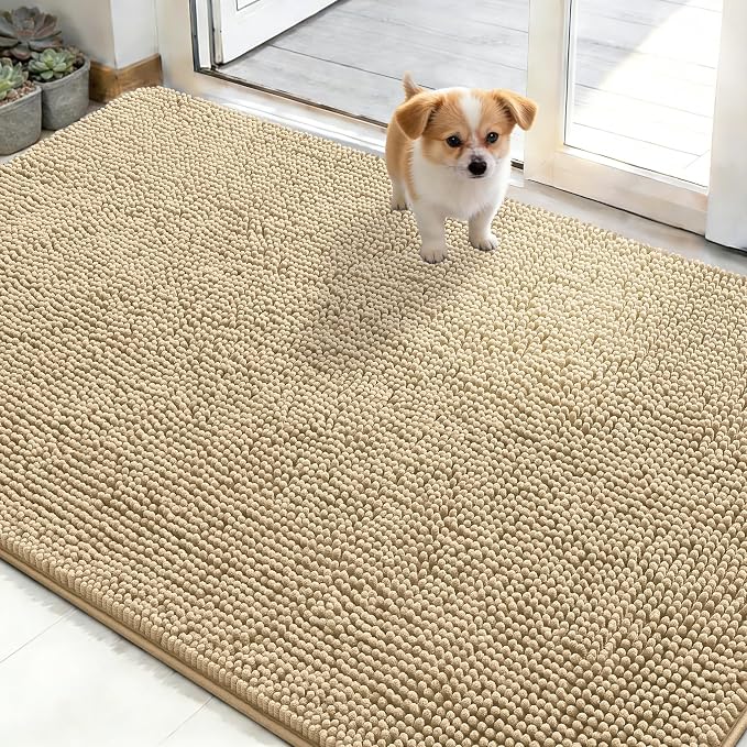 OLANLY Dog Door Mat for Muddy Paws 48x30, Super Absorbent Chenille Mud Mat | by OLANLY