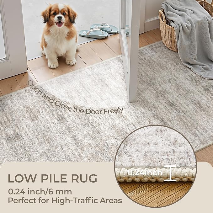 2x3 Rug Non Slip, Small Washable Entryway Rug, Taupe | Welcome Mat, Runner - Image 6