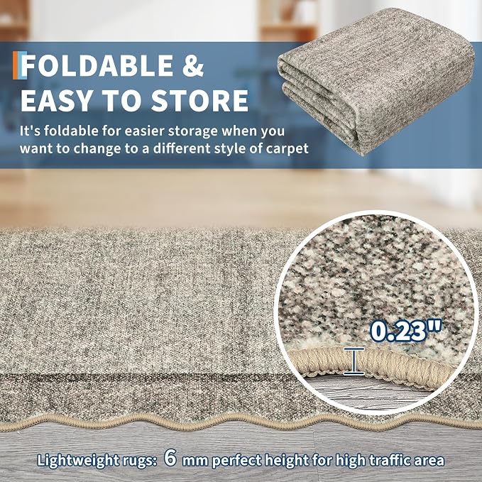 GarveeHome Scalloped Living Room Rug 5x7 Area Rug Washable Non Slip Brown | - Image 7