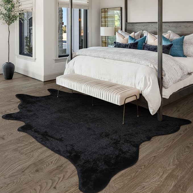 Black Faux Cowhide Rug: Cow Hide Cow Print Rug by WARMHAVEN