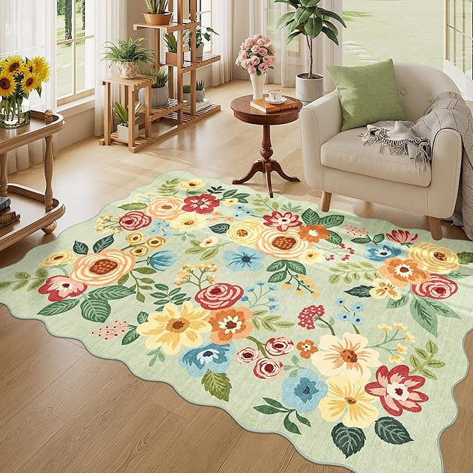 DUKINO 4x6 Area Rug, Non Slip Floral Washable Rug by DUKINO