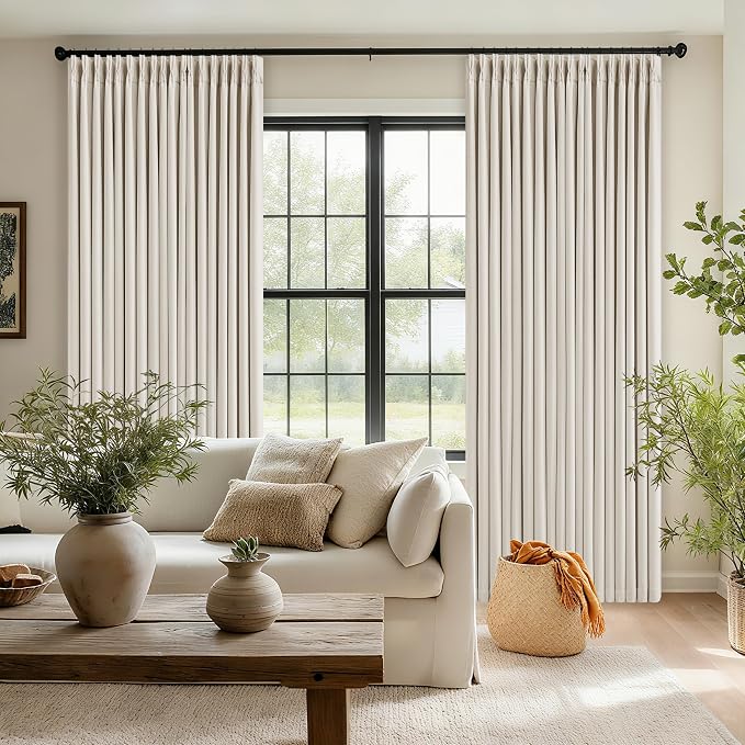 Natural Linen Blackout Pleated Curtains 108 Inches Long 2 Panels | Pinch Pleat - Image 8